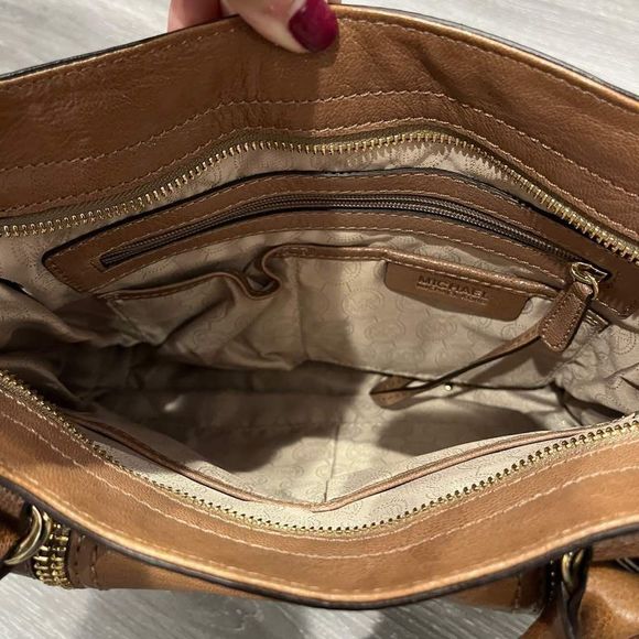 Michael Kors Naomi Dark Dune Tan Satchel Handbag Genuine Leather - Picture 4 of 7